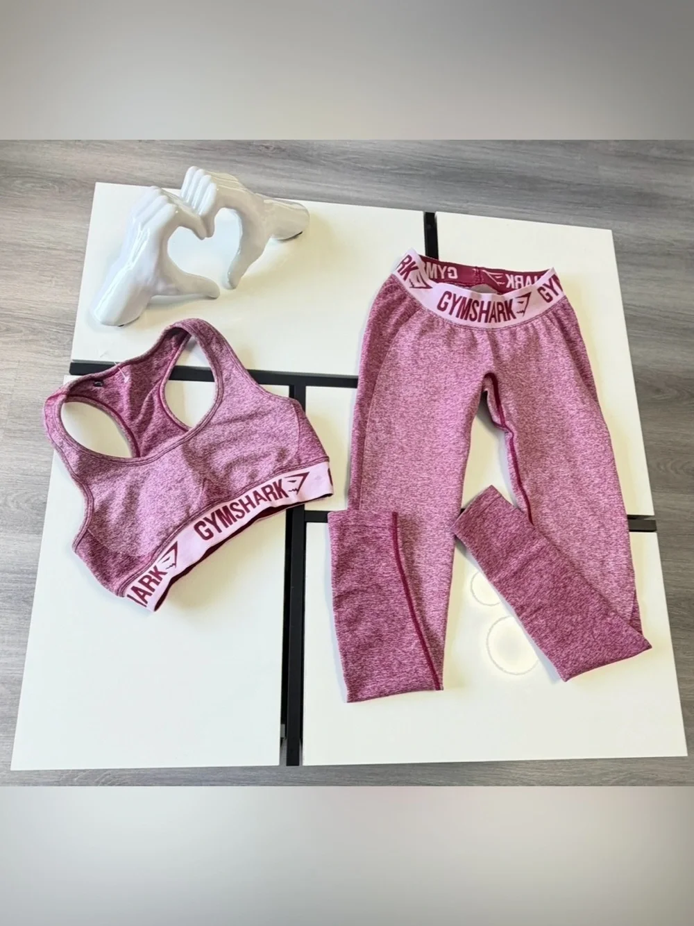 Gymshark Flex Heathered Maroon Sports Bra & Leggings Matching Set - Size Small
